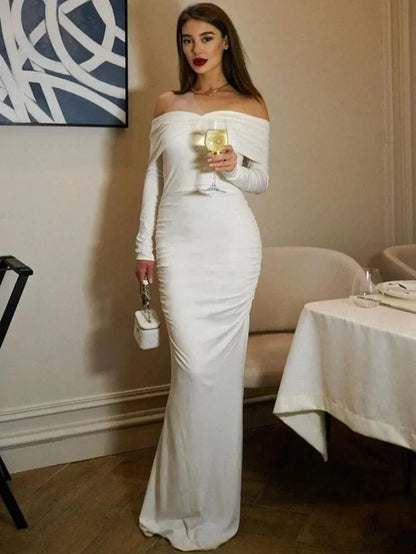 White Pleated Maxi Dress for Women