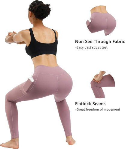 High Waist Yoga Pants with Pockets - 2 Pack Tummy Control Leggings for Women, Ideal for Workout and Running