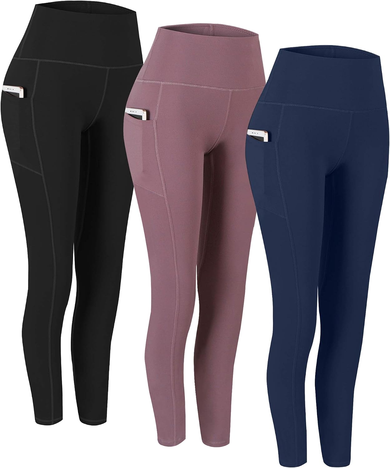 High Waist Yoga Pants with Pockets - 2 Pack Tummy Control Leggings for Women, Ideal for Workout and Running