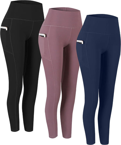 High Waist Yoga Pants with Pockets - 2 Pack Tummy Control Leggings for Women, Ideal for Workout and Running