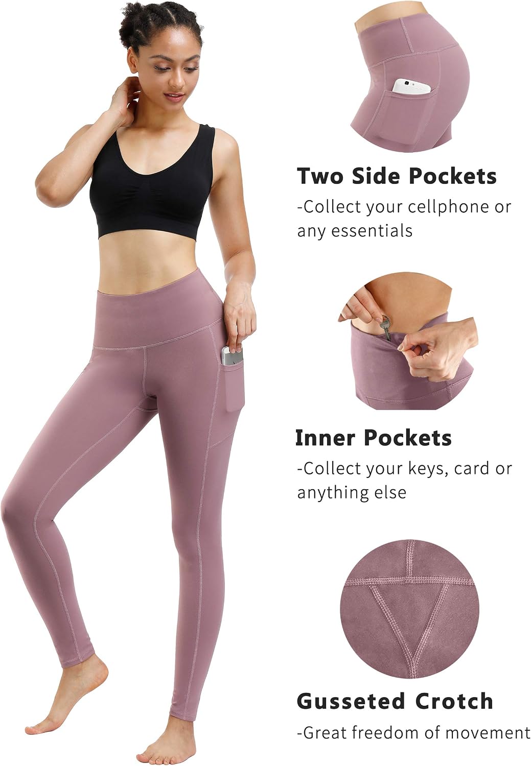 High Waist Yoga Pants with Pockets - 2 Pack Tummy Control Leggings for Women, Ideal for Workout and Running