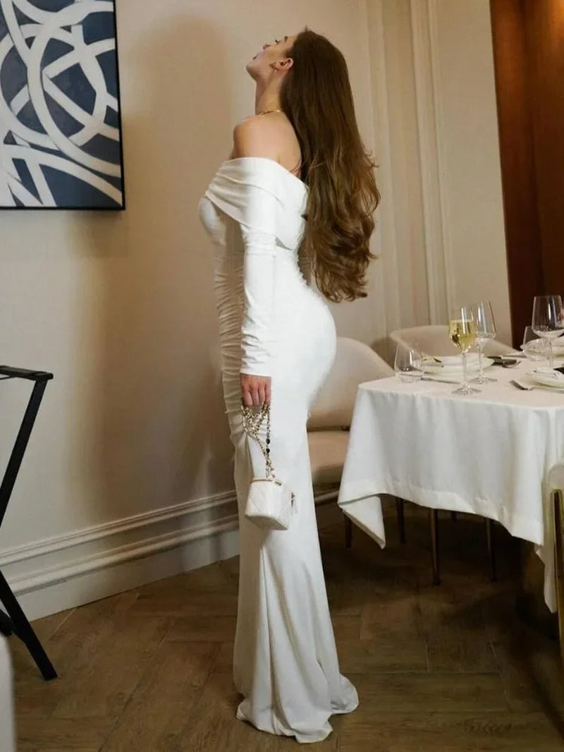 White Pleated Maxi Dress for Women
