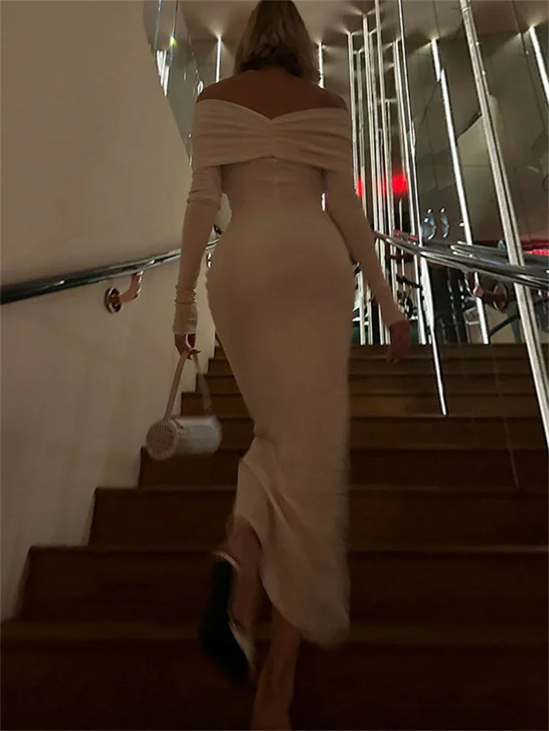 White Pleated Maxi Dress for Women