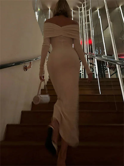 White Pleated Maxi Dress for Women